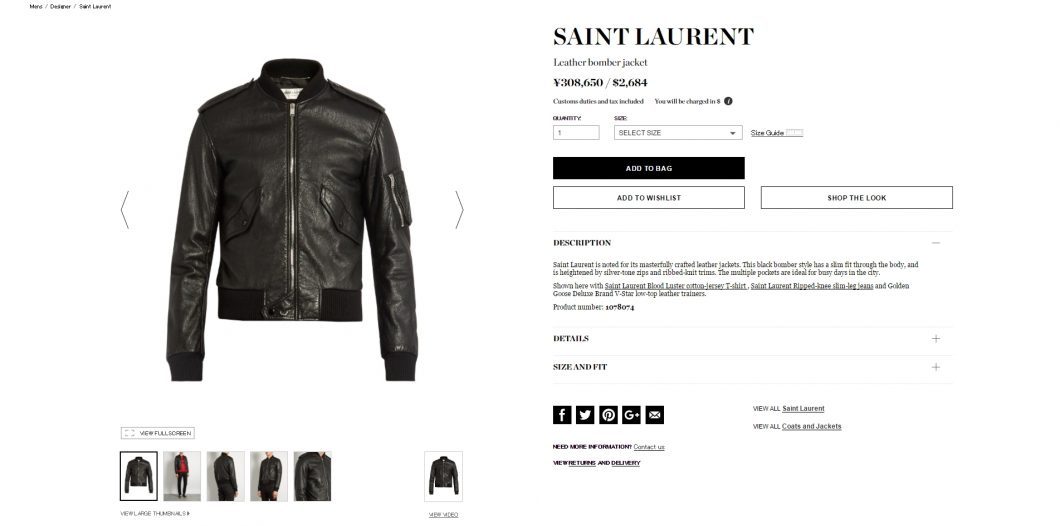 SAINT LAURENT bomber jacket mens