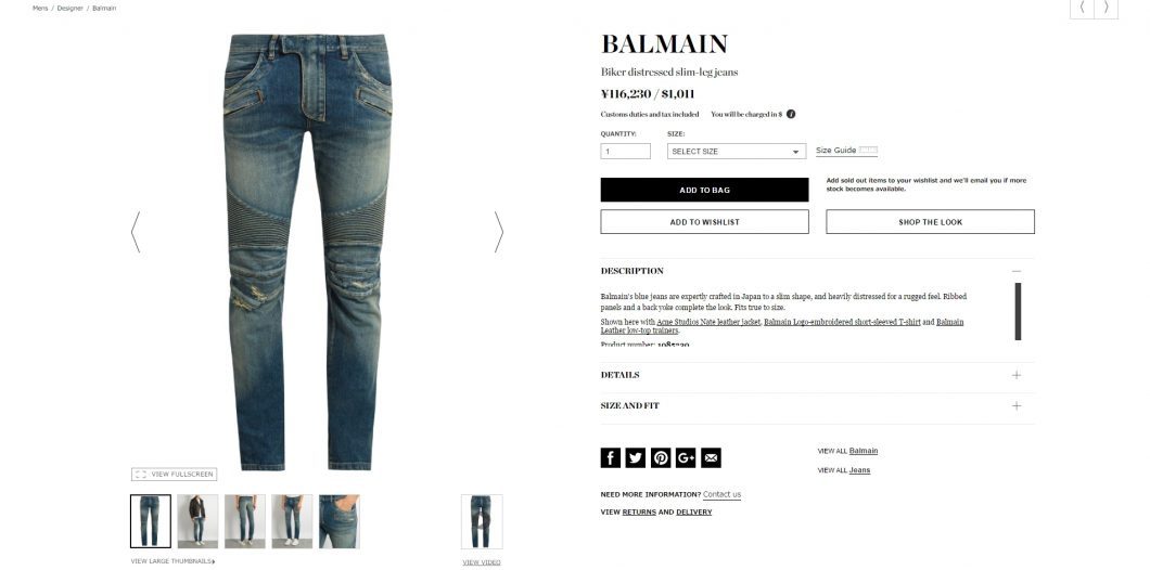 BALMAIN biker jeans 2017ss