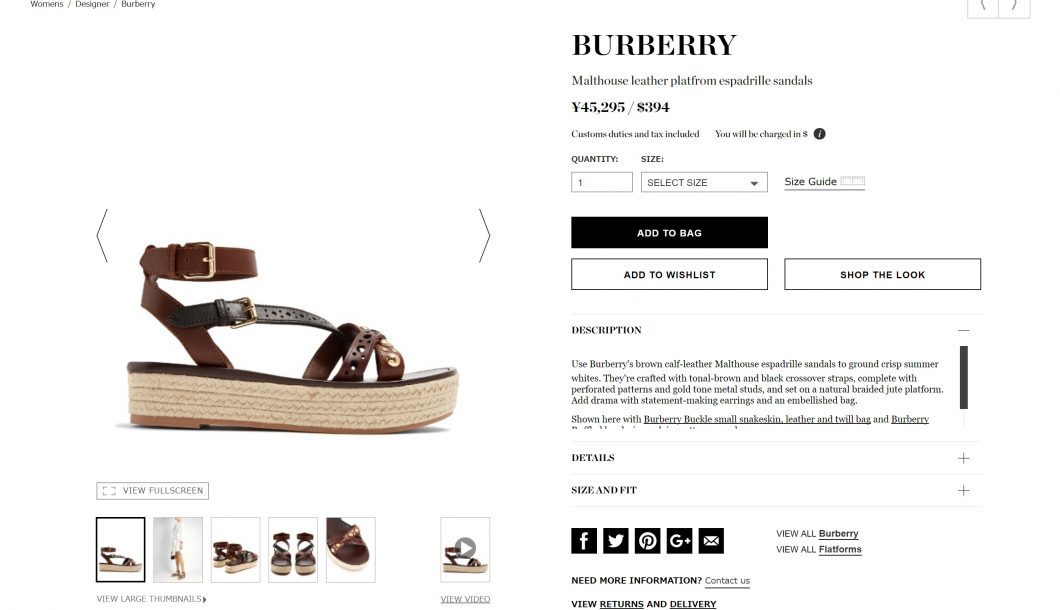 BURBERRY espadrille sandals 2017ss