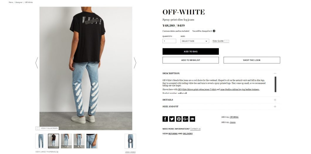 OFF-WHITE spray diagonal jeans 2017ss