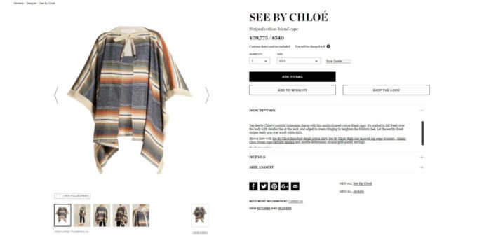 SEE BY CHLOÉ Striped cotton-blend cape 2017aw