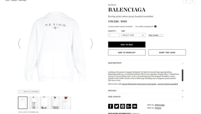 BALENCIAGA Kering-print cotton-jersey hooded sweatshirt 2017aw