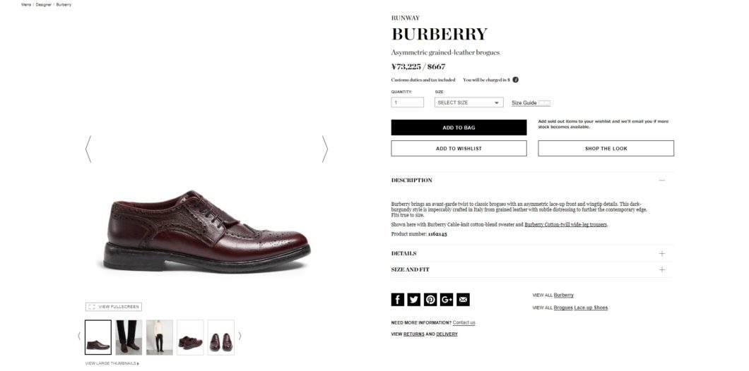 BURBERRY Asymmetric grained-leather brogues 2017aw