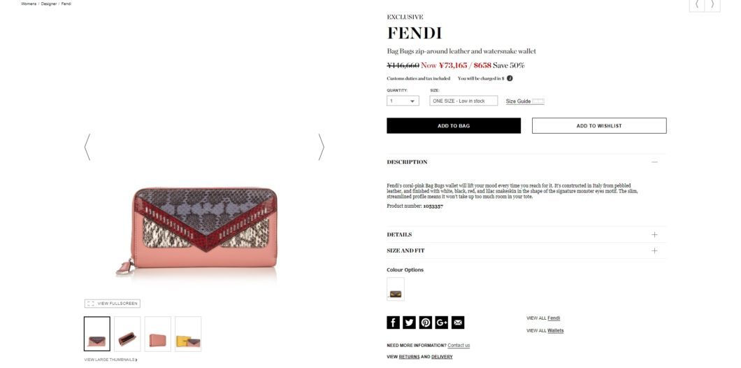 FENDI Bag Bugs zip-around leather and watersnake wallet exclusive