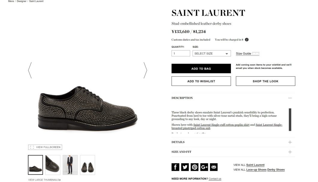 SAINT LAURENT Stud-embellished leather derby shoes 2017aw