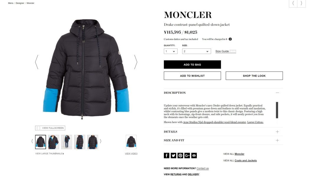 MONCLER Drake contrast-panel quilted-down jacket 2017aw