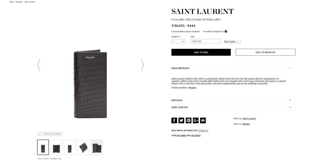 SAINT LAURENT Crocodile-effect leather bi-fold wallet 2017aw