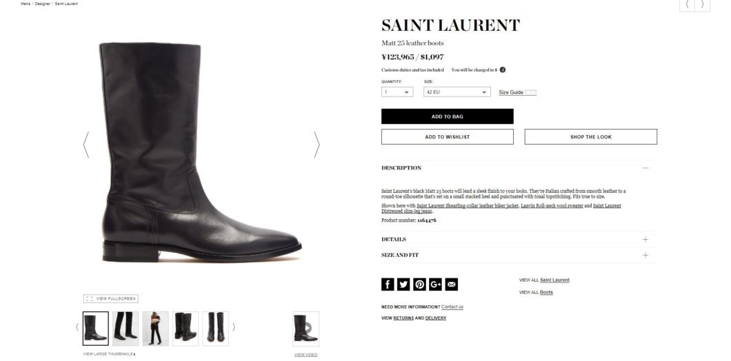 SAINT LAURENT Matt 25 leather boots 2017aw