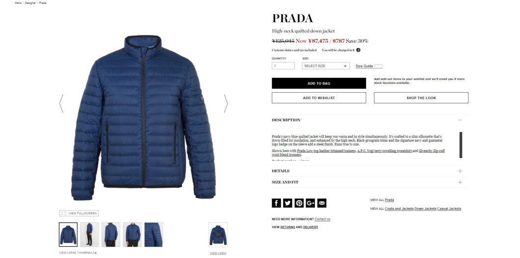 PRADA High-neck quilted down jacket 2017aw sale