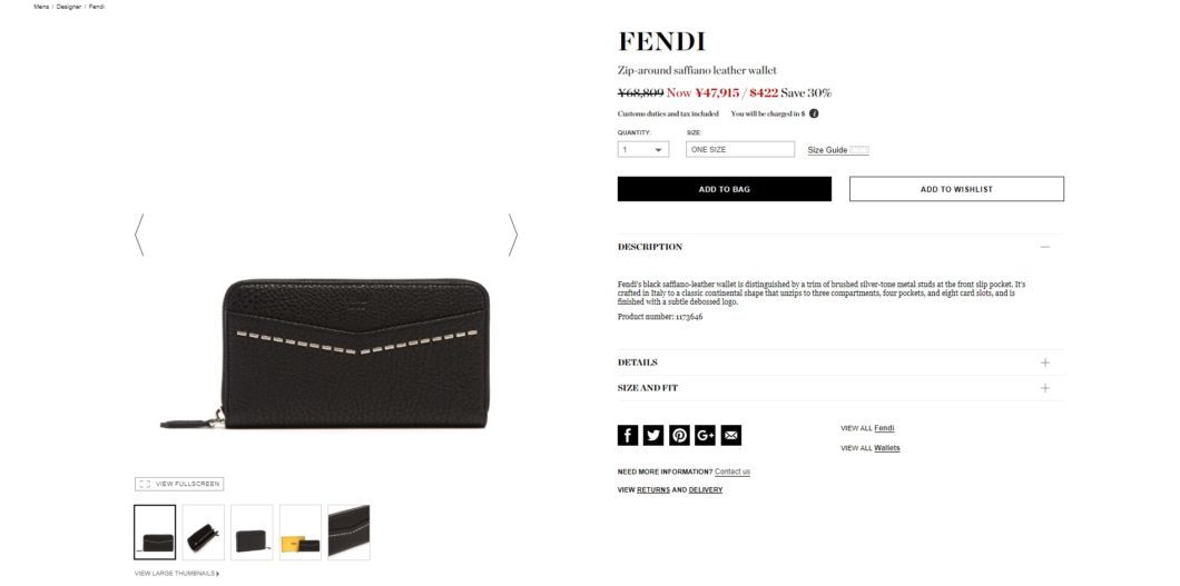 FENDI Zip-around saffiano leather wallet 2017aw sale