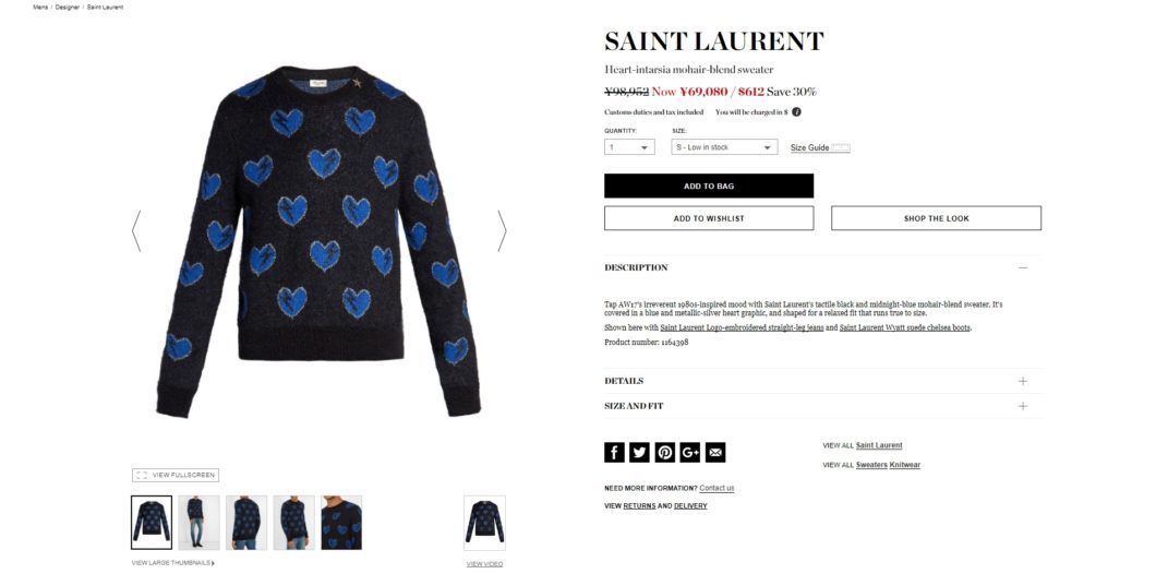 SAINT LAURENT Heart-intarsia mohair-blend sweater 2017aw sale